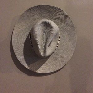 Gray hat from Anthropologie with zebra striped rim