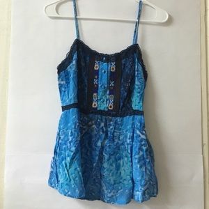 Blue silk free people baby doll top