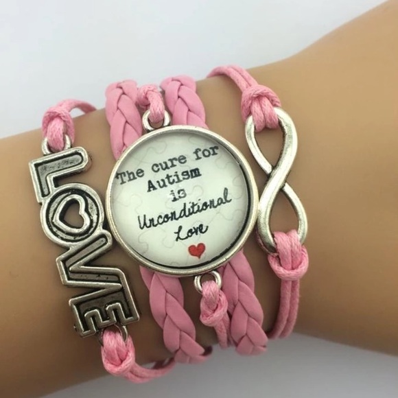 "The cure for Autism is.." Glass Cabochon Bracelet - Picture 2 of 3