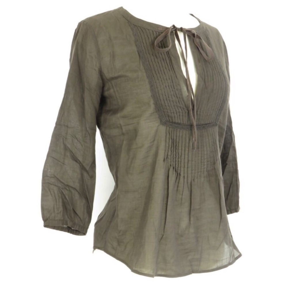 THEORY Semi Sheer brown peasant blouse THEORY
