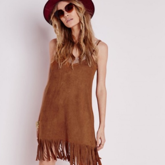 Missguided suede tassle hem shift dress