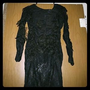 Black sheer flower printed dress