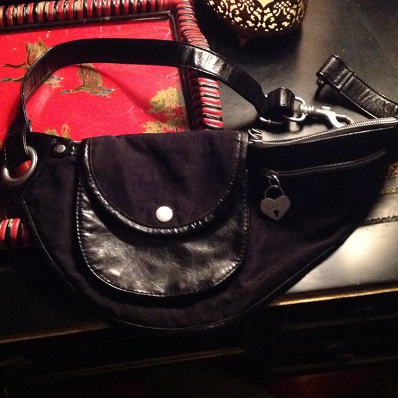 Black leather nylon belt bag