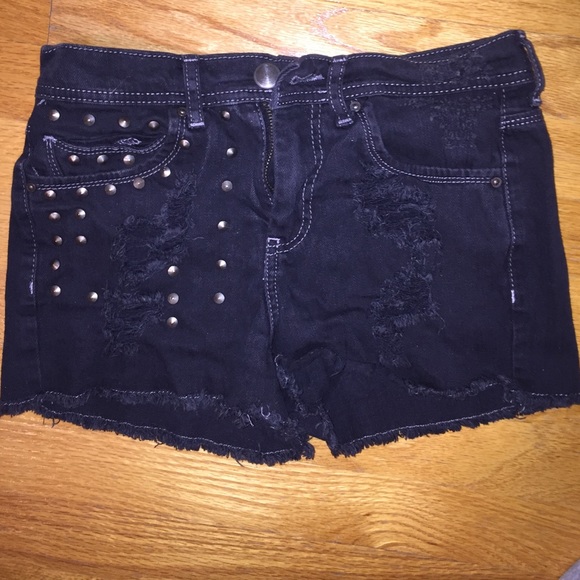 Bershka black denim flat studded shorts