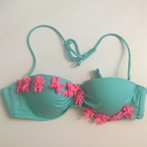 Victoria Secret 34B Teal Flower Swim Bikini Top