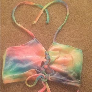 lace up rainbow velvet halter rave top