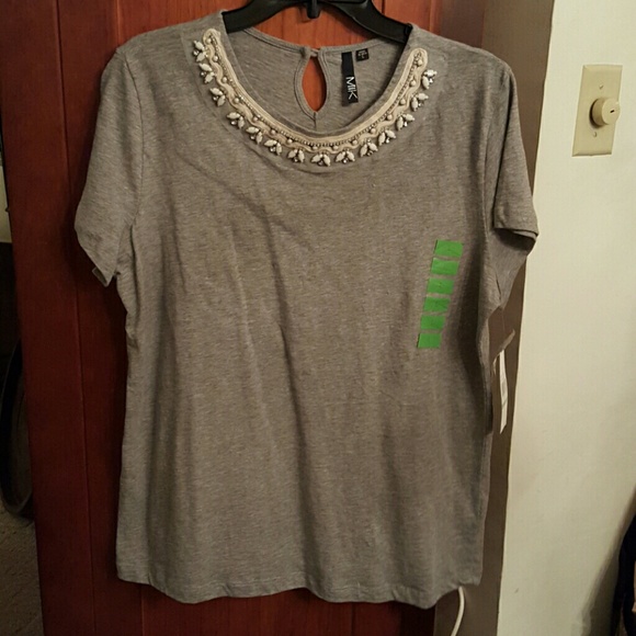 Heather gray beaded neck dress tee new