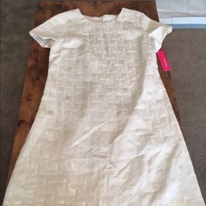 Cream Shift Dress with Gold Threading