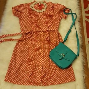 🎉WEEKEND SALE 🎉Coral Polka Dot Tie Dress