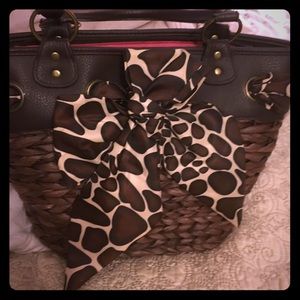 Brown Basketweave Straw Purse