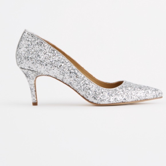 Unworn Ann Taylor Silver Glitter Kitten Heels