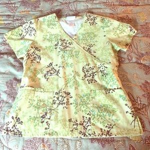 Green floral scrub top