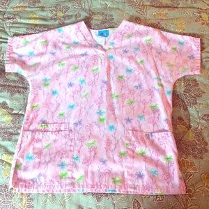 Pink floral scrub top