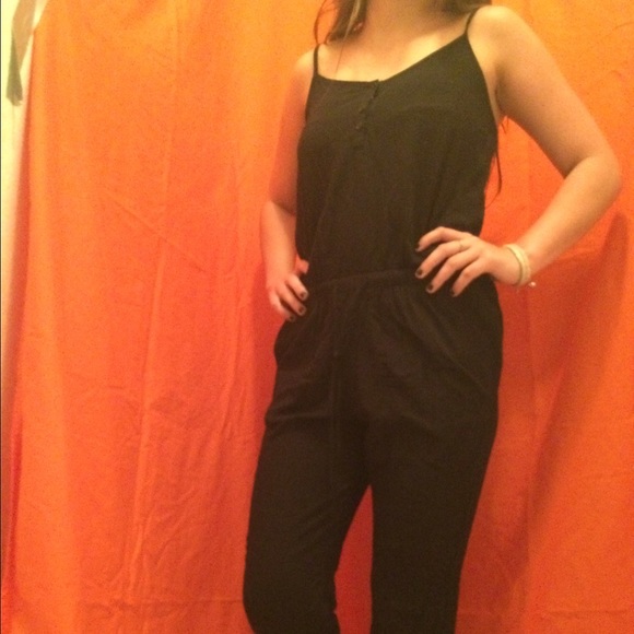 Spaghetti strap jumpsuit with cinched waist