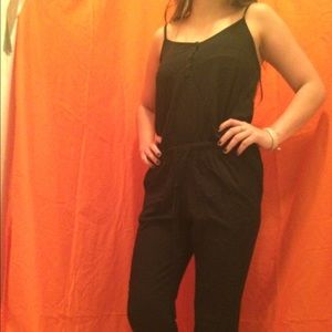 Spaghetti strap jumpsuit with cinched waist