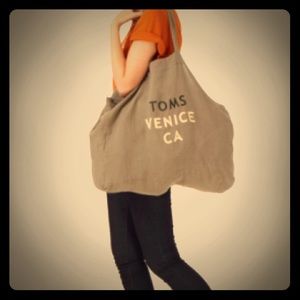 Oversized toms canvas taupe beige tote bag