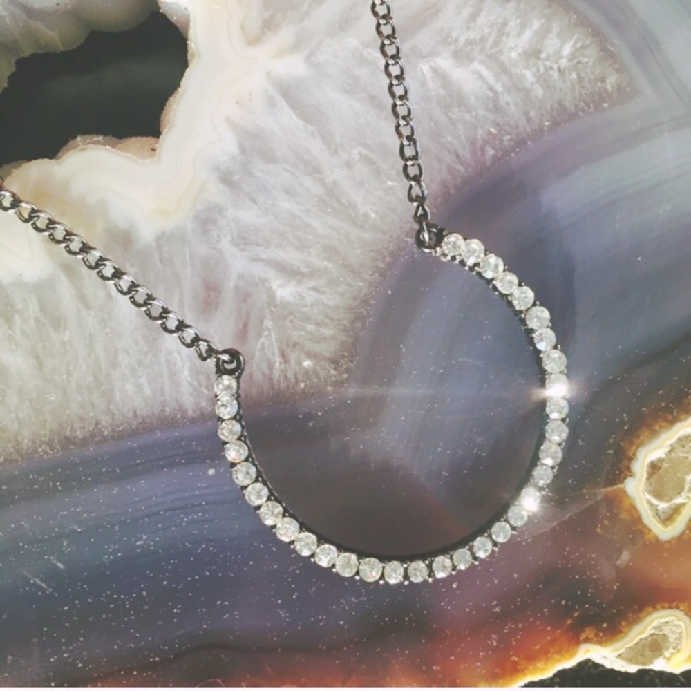 Pave Rhinestone Open Circle Necklace