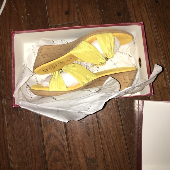 Italian shoemakers yellow sandal wedges