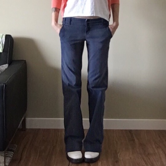 Navy Blue Twill Wide Leg Trousers