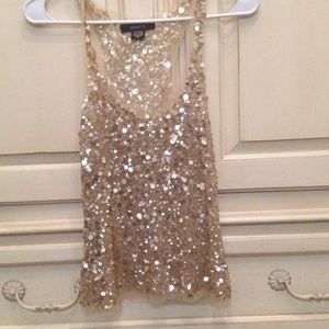 Gold mesh sequined tank top