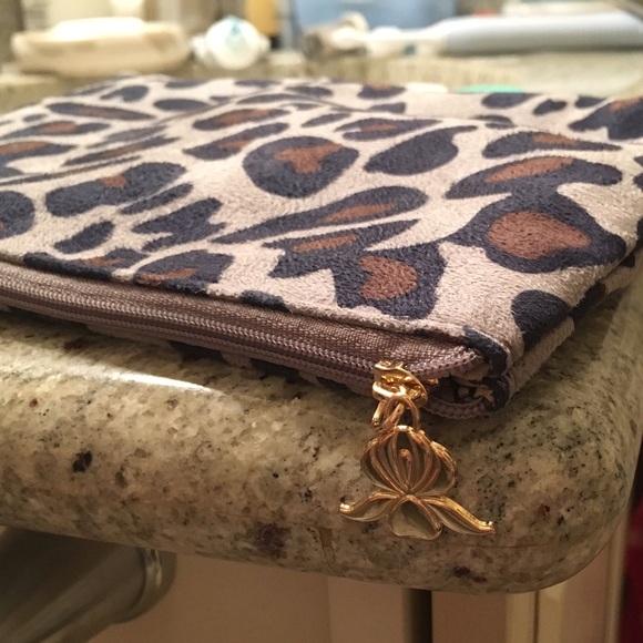 NEW* cheetah print makeup bag with gold zipper