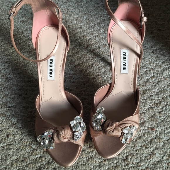 Miu Miu blush platform embellished sandals