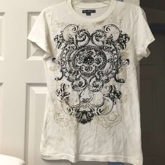Printed cotton tee with rhinestones