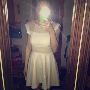White Mesh Flared Dress
