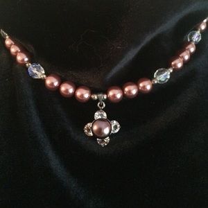 Pink pearl necklace & earrings set.