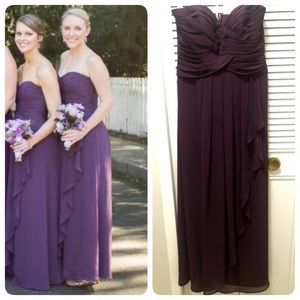 David's Bridal Strapless Chiffon Ruffle Gown Plum