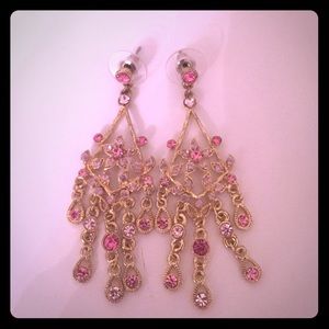 Pink flowery chandelier earrings