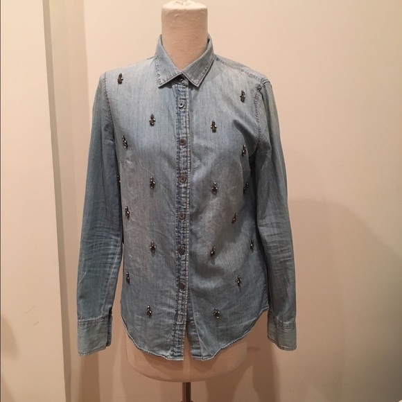 Embellished j crew collection jean shirt