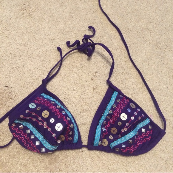 Purple embellished swim top