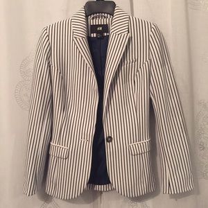 Navy striped fitted jersey blazer