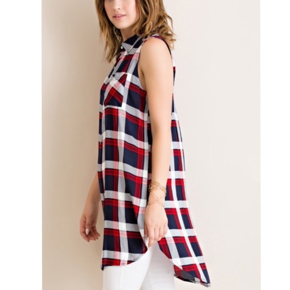 Red Plaid shirt tunic top - Picture 2 of 4