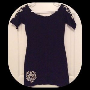 Black Dress w/ White Embroidery Detail