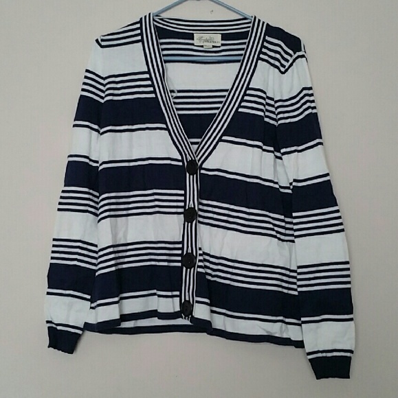 Forever 21 Striped Navy and White Cardigan