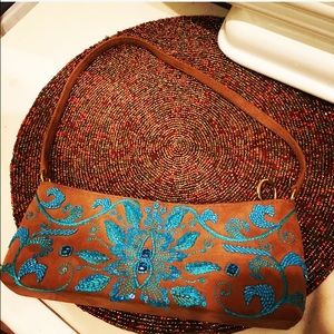 Tan Cheemo Purse with Blue Beadwork