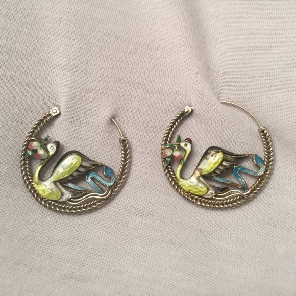 VINTAGE earrings•Swan in Enamel •STERLING SILVER