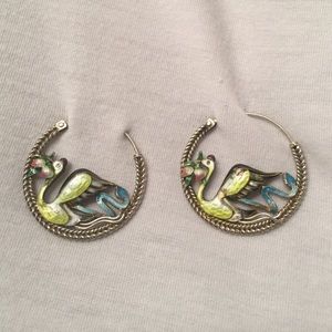 VINTAGE earrings•Swan in Enamel •STERLING SILVER
