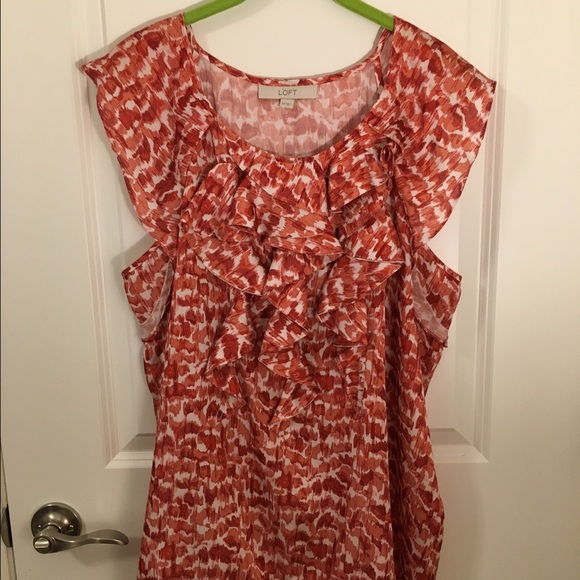 Coral/Red/White Ruffled Blouse