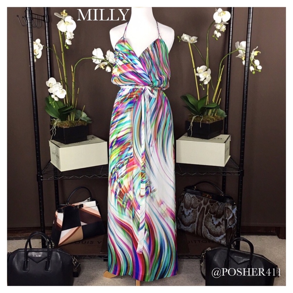 🎉 Milly Silk Halter Maxi Dress