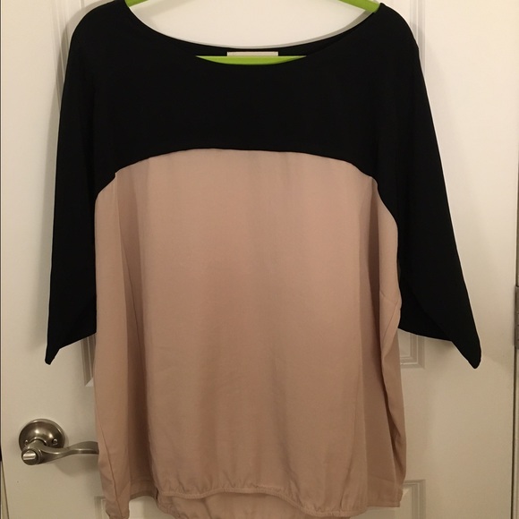 LOFT Black/Ballet Pink Colorblock Blouse