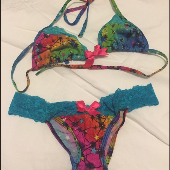 Sparkly star rainbow 2 piece stripper outfit