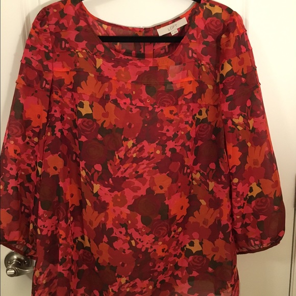 NWT LOFT Red Floral Blouse