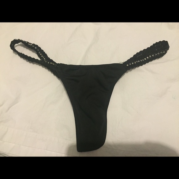 Black stripper panties with rhinestones