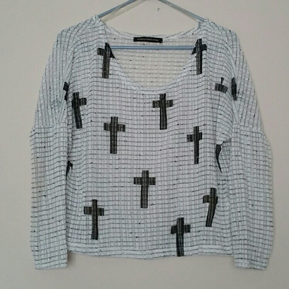 Foreign Exchange Knit Cross Sweater