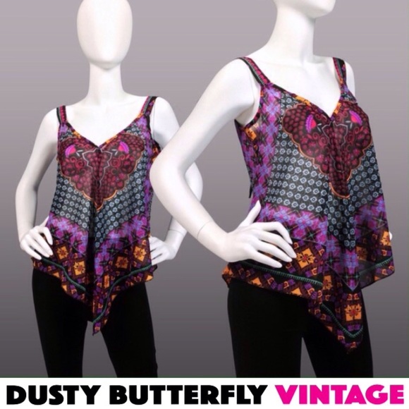 BOHO TOP Scarf Tank Top SHEER CHIFFON Geometric - Picture 1 of 4