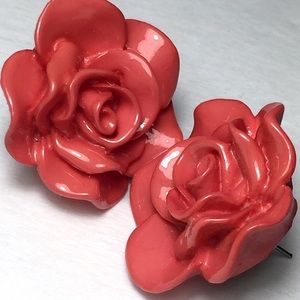 B2G1 SALE Coral Colored Rose Earrings