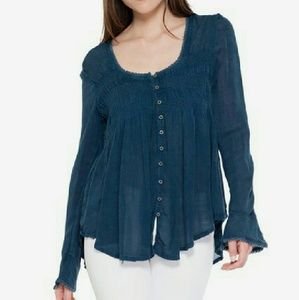 Smocked Button Front Top